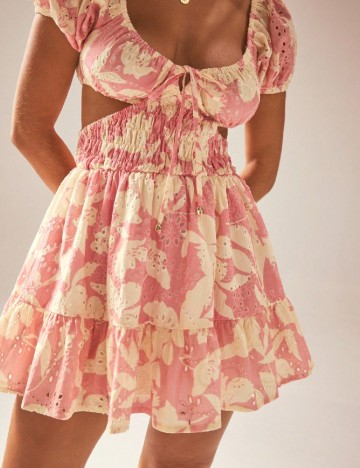 Rochie scurta Aralina, crem/roz