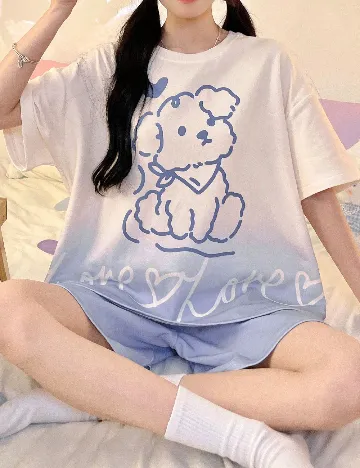 Pijama SHEIN, ecru/albastru