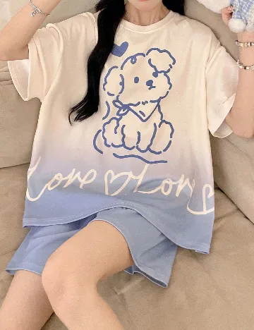 Pijama SHEIN, ecru/albastru