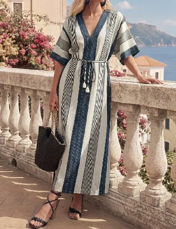 Rochie lunga Anewsta, maro/bleumarin