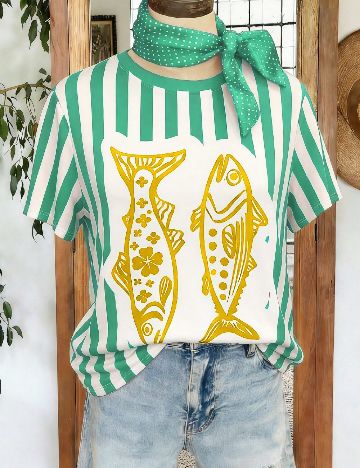 Tricou SHEIN CURVE, alb/verde