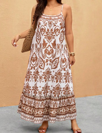 Rochie lunga SHEIN CURVE, alb/maro