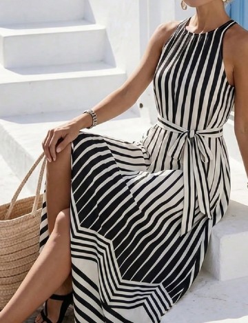 Rochie lunga SHEIN, alb/negru