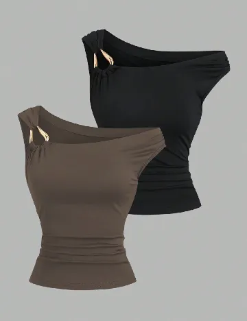 Set topuri 2 bucati SHEIN, negru/maro