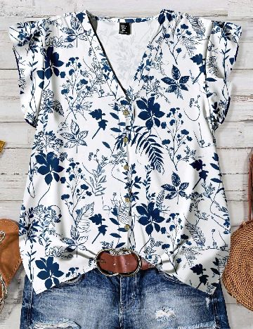 Bluza SHEIN CURVE, alb/albastru