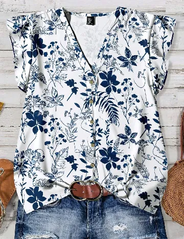 Bluza SHEIN CURVE, alb/albastru