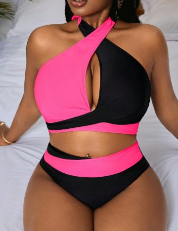 Costum de baie SHEIN CURVE, negru/roz