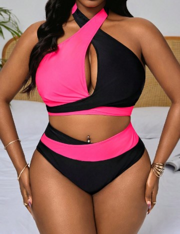 Costum de baie SHEIN CURVE, negru/roz