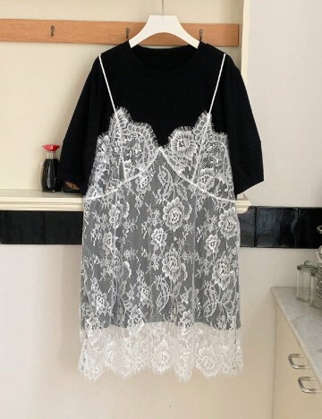 Rochie scurta Dazy, negru/alb