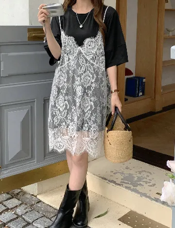 Rochie scurta Dazy, negru/alb