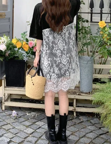 Rochie scurta Dazy, negru/alb