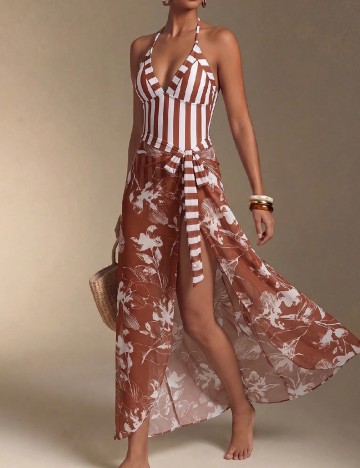 Costum de baie SHEIN, alb/maro