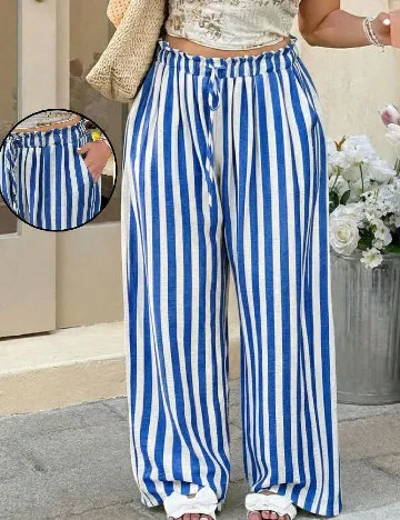Pantaloni SHEIN CURVE, alb/albastru