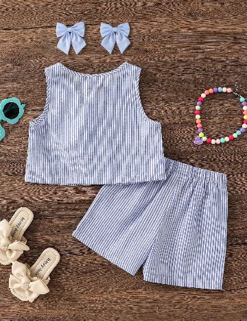 Compleu Shein Kids, albastru/alb
