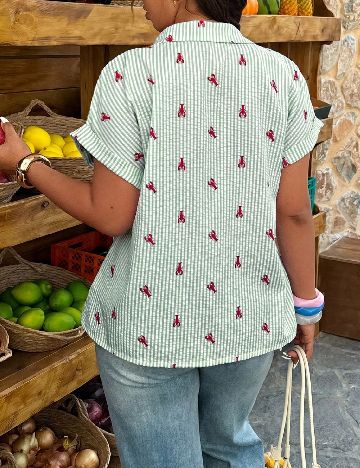 Camasa SHEIN CURVE, verde/alb