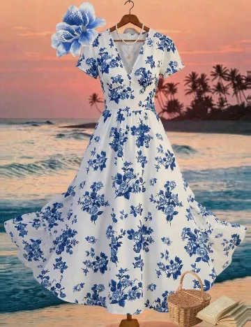 Rochie medie SHEIN, alb/albastru