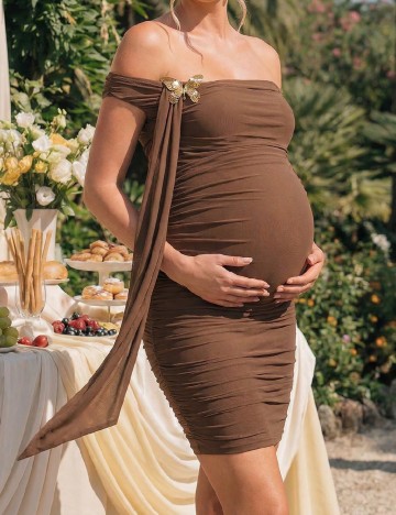 Rochie scurta SHEIN Maternity, maro