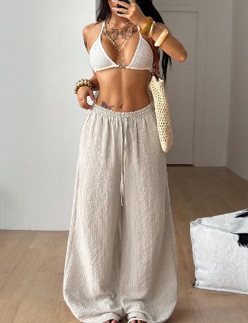 Pantaloni SHEIN, maro/alb