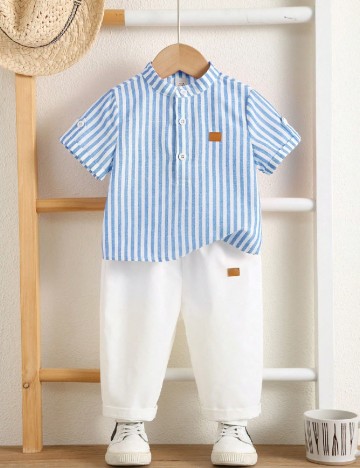 Compleu Shein Kids, alb/albastru