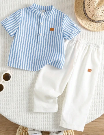 Compleu Shein Kids, alb/albastru