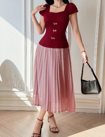 Rochie lunga Dazy, rosu/roz