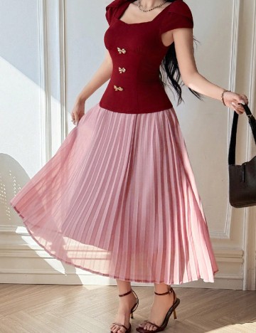 Rochie lunga Dazy, rosu/roz