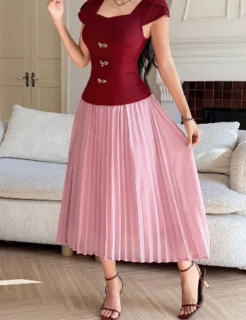 Rochie lunga Dazy, rosu/roz