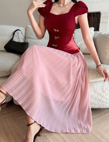 Rochie lunga Dazy, rosu/roz