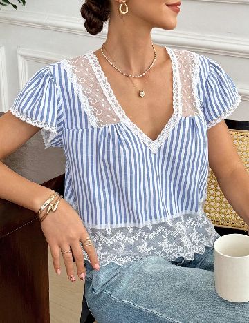 Bluza SHEIN, alb/albastru