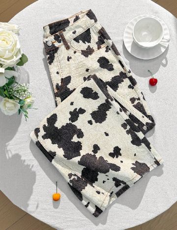 Blugi SHEIN, crem/negru