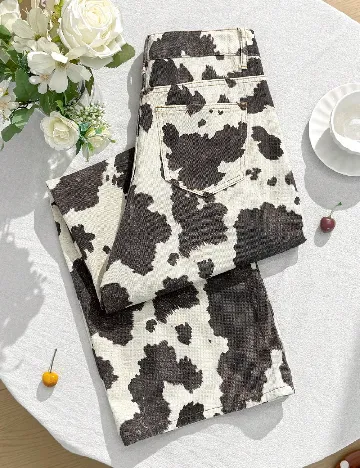 Blugi SHEIN, crem/negru