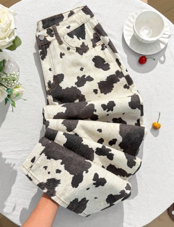 Blugi SHEIN, crem/negru