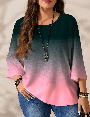 Bluza SHEIN CURVE, verde/roz