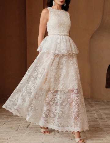 Rochie lunga Anewsta, alb/crem