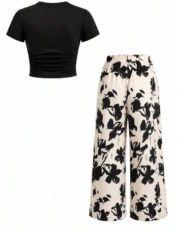 Compleu Shein Kids, ecru/negru
