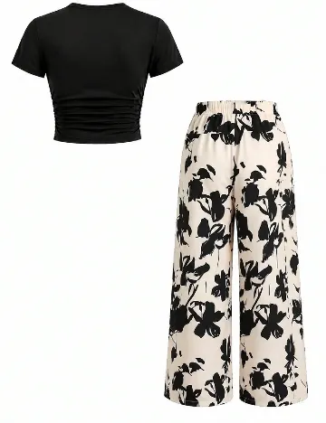 Compleu Shein Kids, ecru/negru