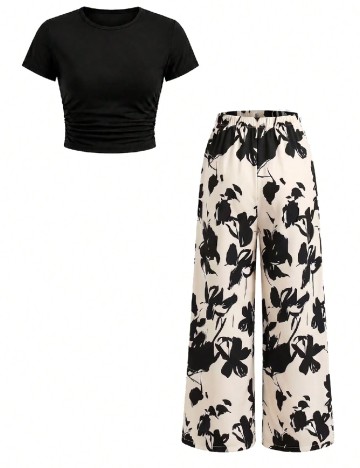 Compleu Shein Kids, ecru/negru