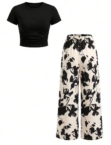 Compleu Shein Kids, ecru/negru