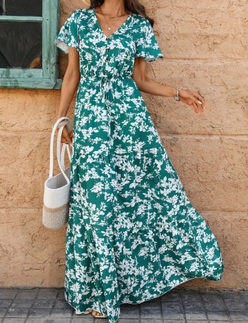 Rochie lunga SHEIN, verde/alb