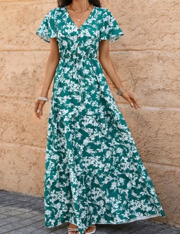 Rochie lunga SHEIN, verde/alb