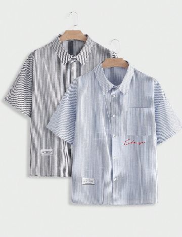 Set camasi 2 bucati SHEIN Plus Size Men, albastru/negru
