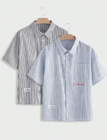 Set camasi 2 bucati SHEIN Plus Size Men, albastru/negru