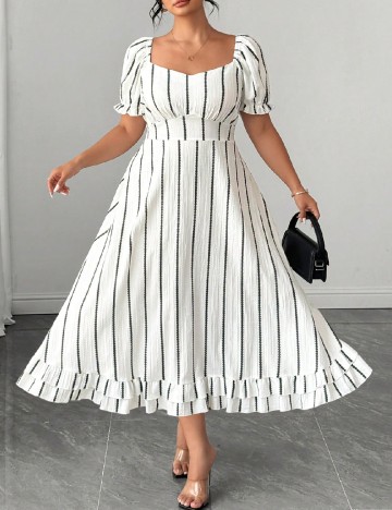 Rochie lunga SHEIN CURVE, alb/negru