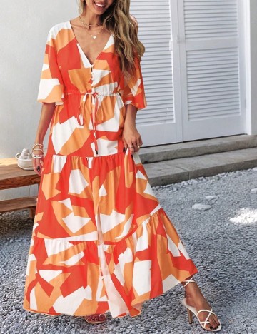 Rochie lunga SHEIN, portocaliu/alb