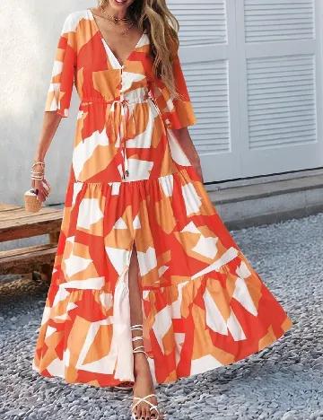 Rochie lunga SHEIN, portocaliu/alb