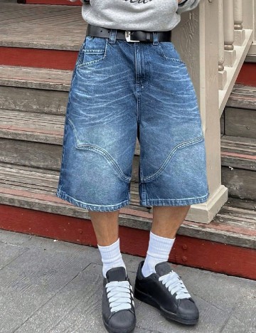 Pantaloni trei sferturi SHEIN, albastru