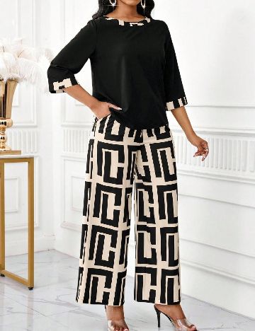 Compleu SHEIN CURVE, negru/crem