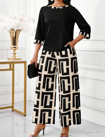 Compleu SHEIN CURVE, negru/crem