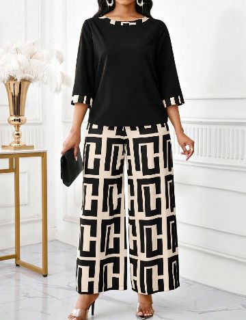 Compleu SHEIN CURVE, negru/crem
