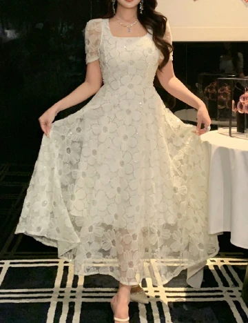 Rochie lunga Dazy, ecru